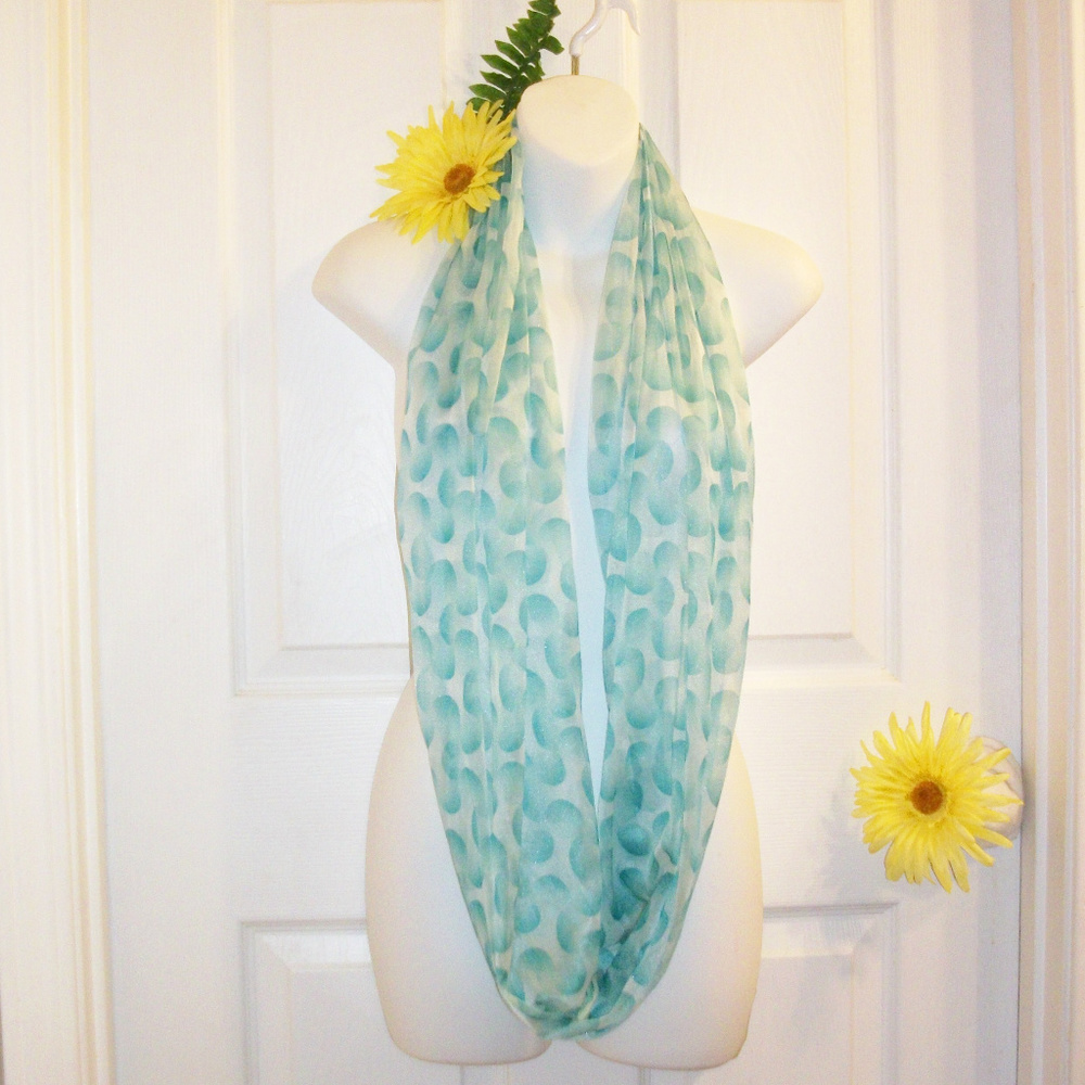 LAVELLO Infiniti Scarf Teal & White Circles NWOT